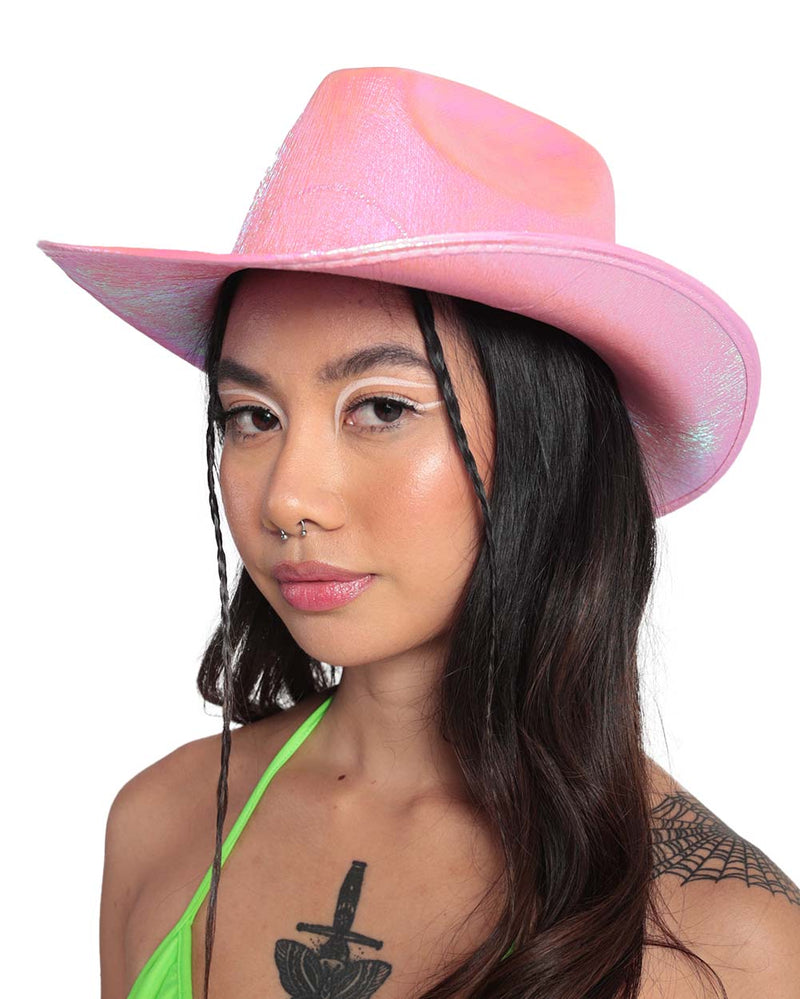 Major Glam Metallic Cowboy Hat-Baby Pink-Front