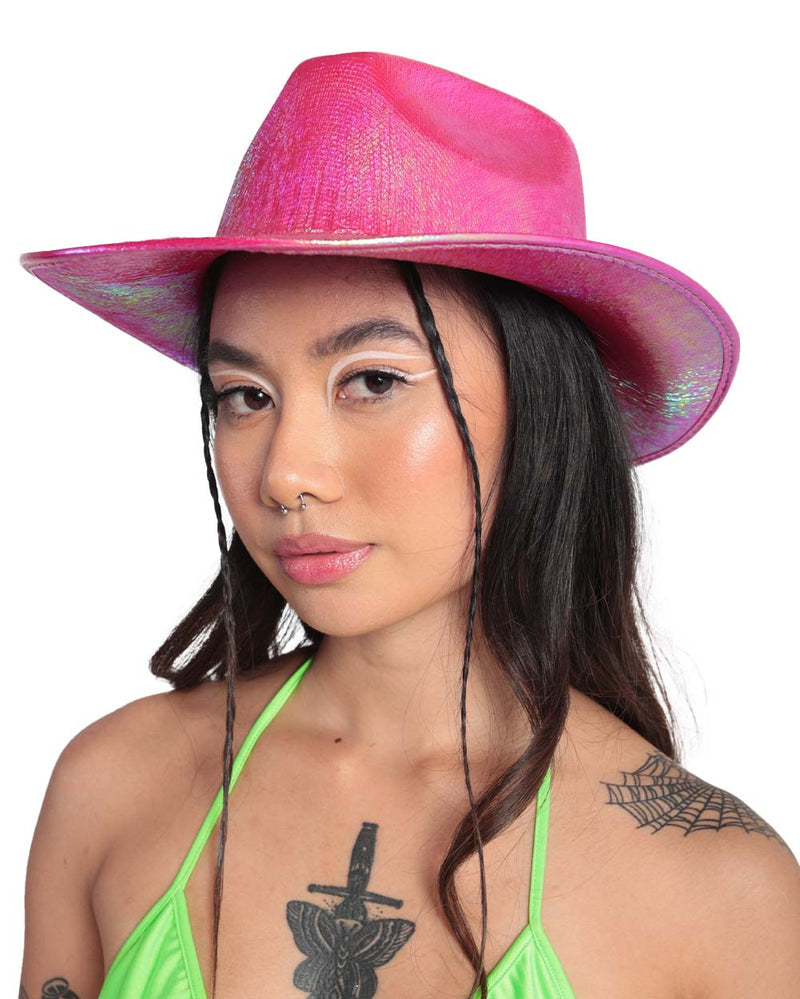 Major Glam Metallic Cowboy Hat-Hot Pink-Front