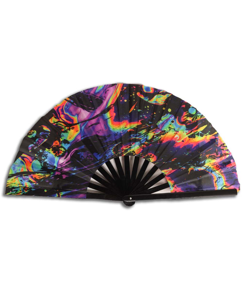 Melted Planet Rainbow Hand Fan-Black/Rainbow-Front