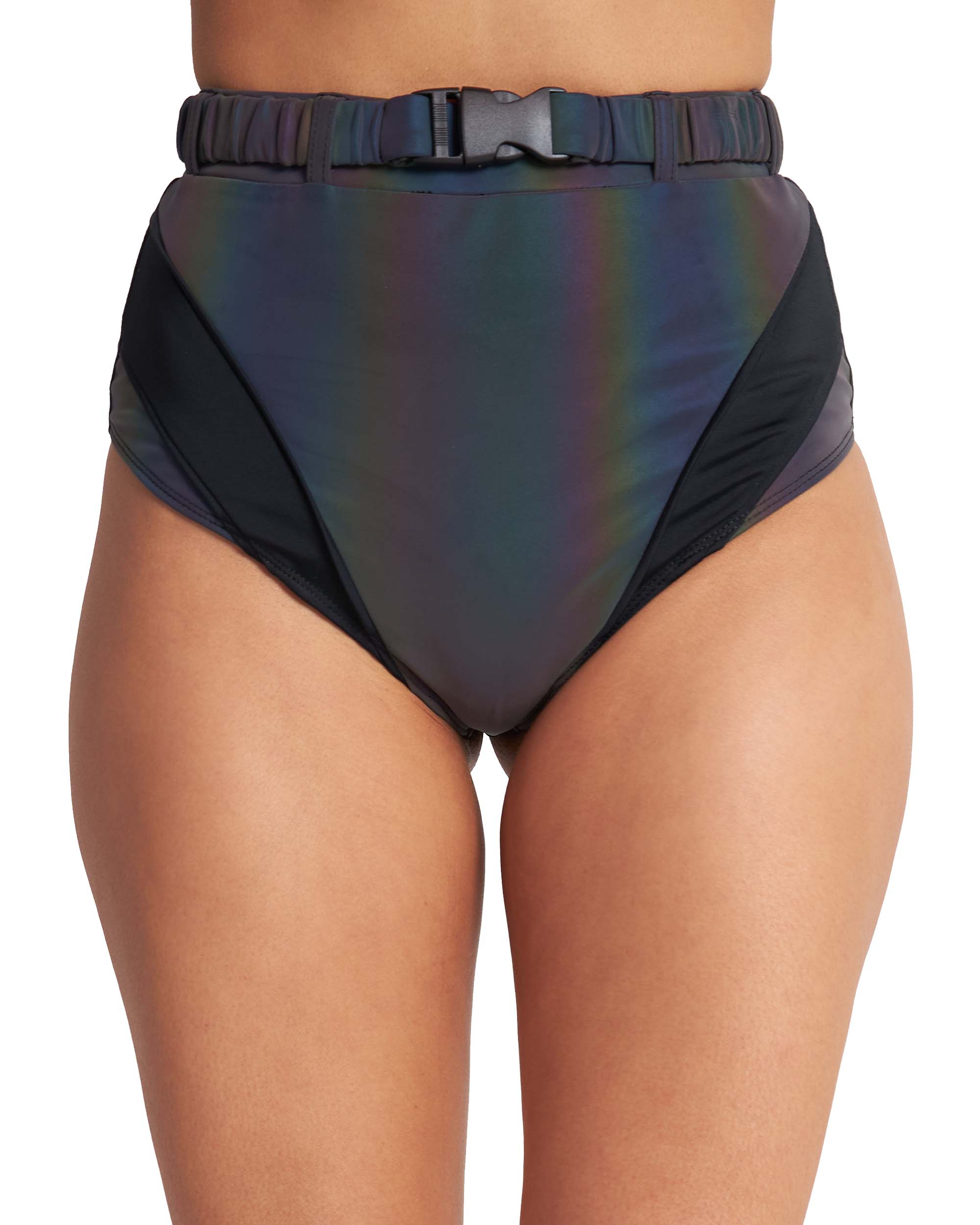 Middle of Nowhere Rainbow Reflective Speed Clasp Bottoms-Black-Front--Sami---S