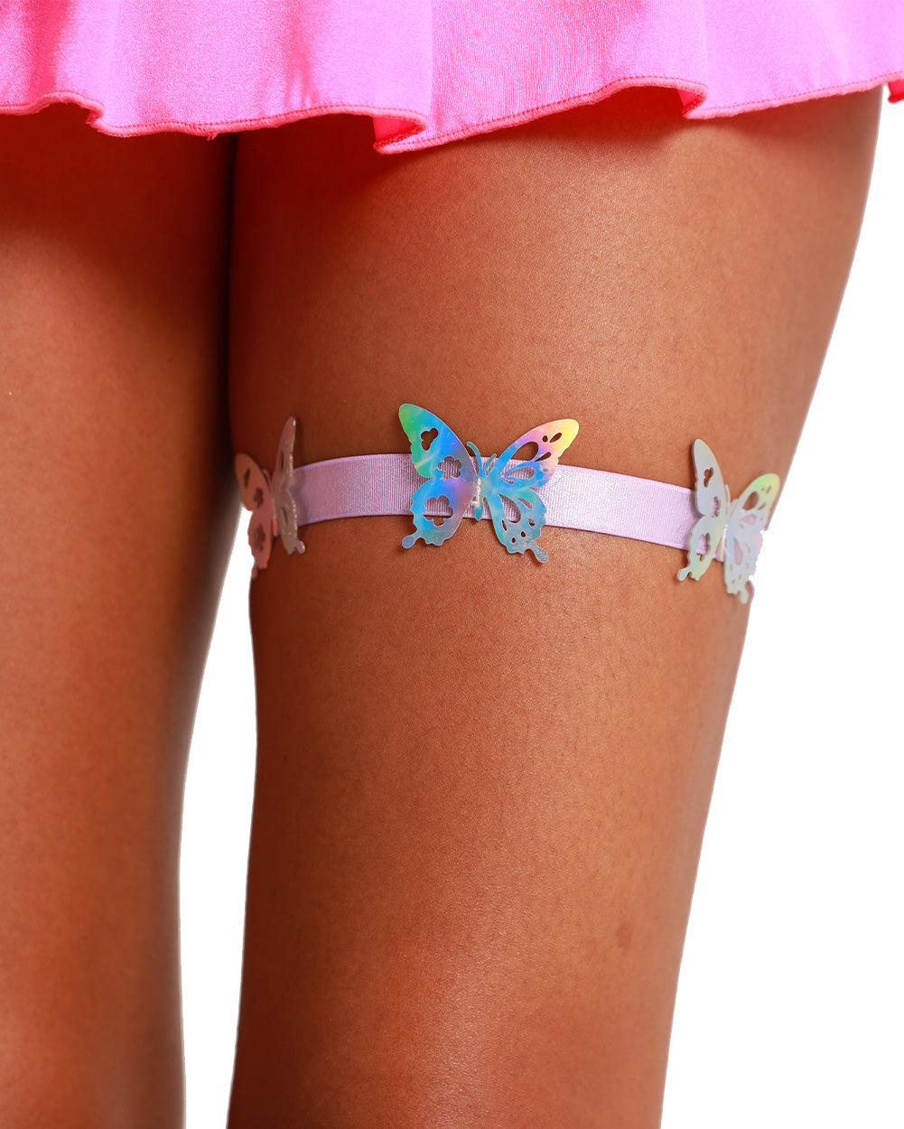 Mythical Beauty Holo Butterfly Patches Leg Garters Pair-Silver-Front