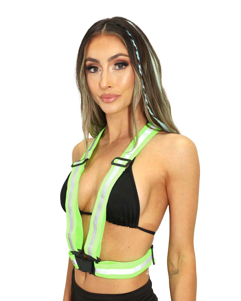 Neon Zone Reflective Chest Harness-Neon Green-Side--Hannah