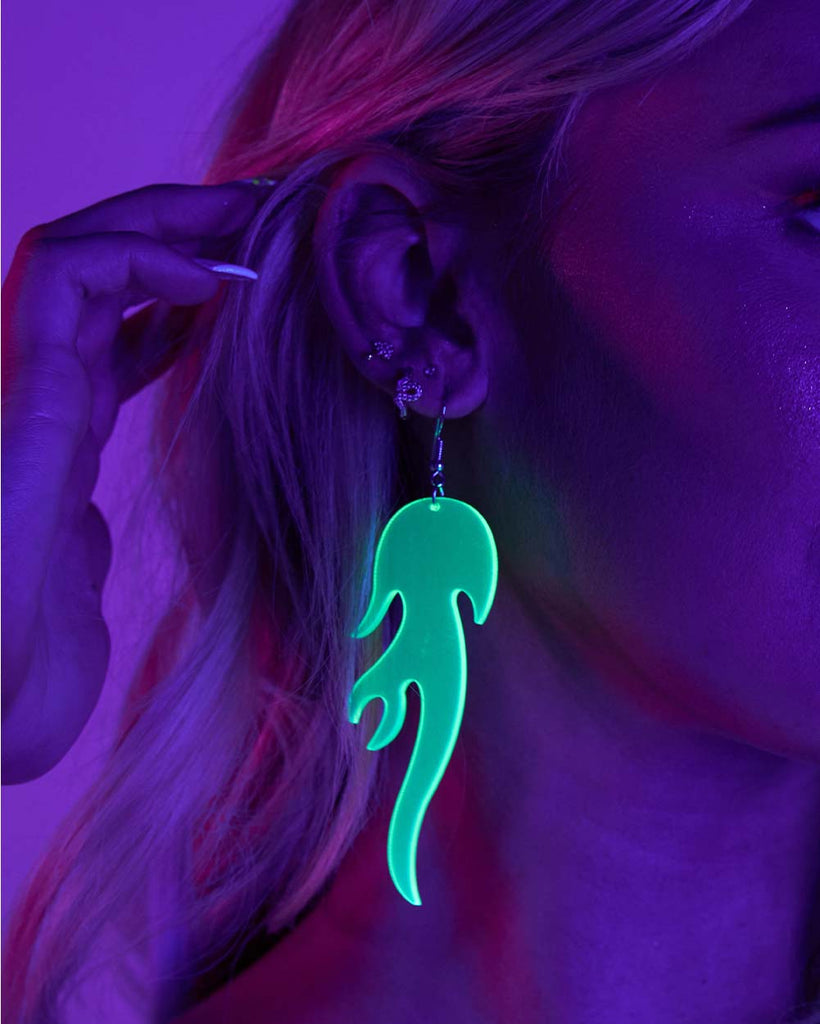 Old Flame Earrings-Neon Green-UV