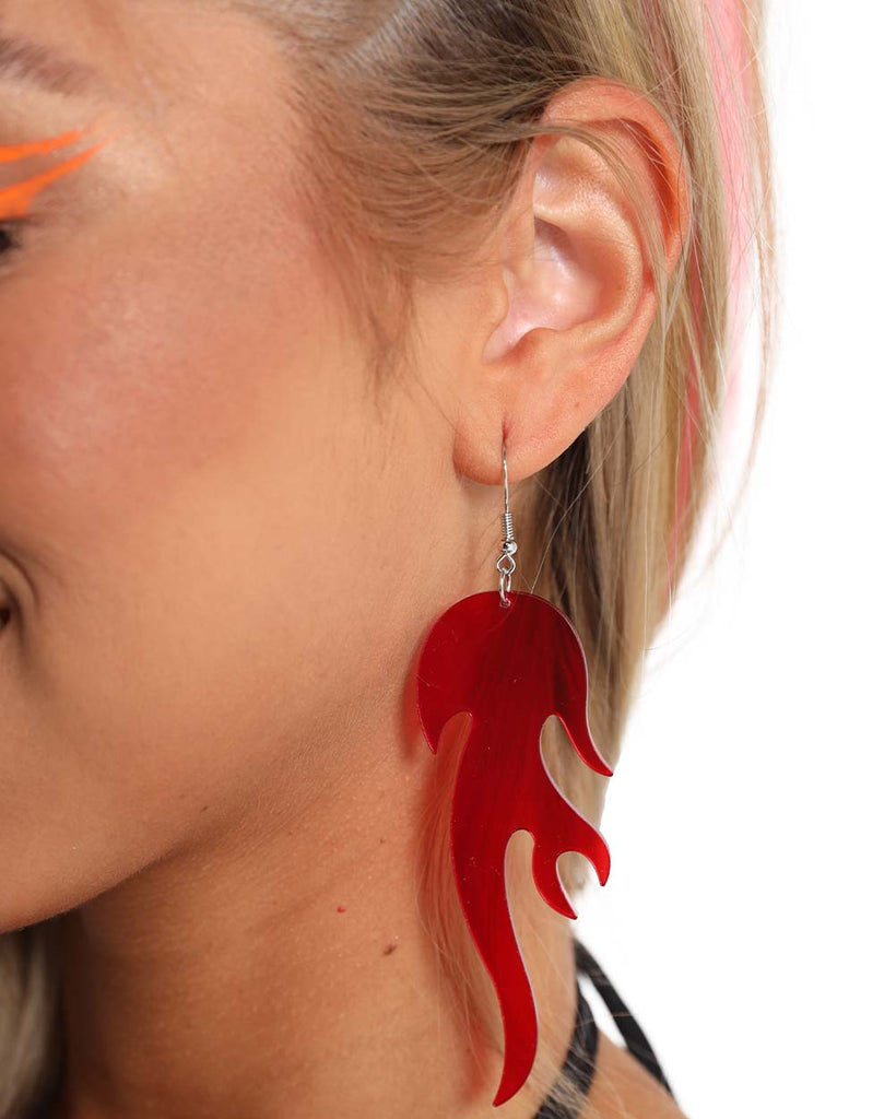 Red Old Flame Earrings-Red-Front