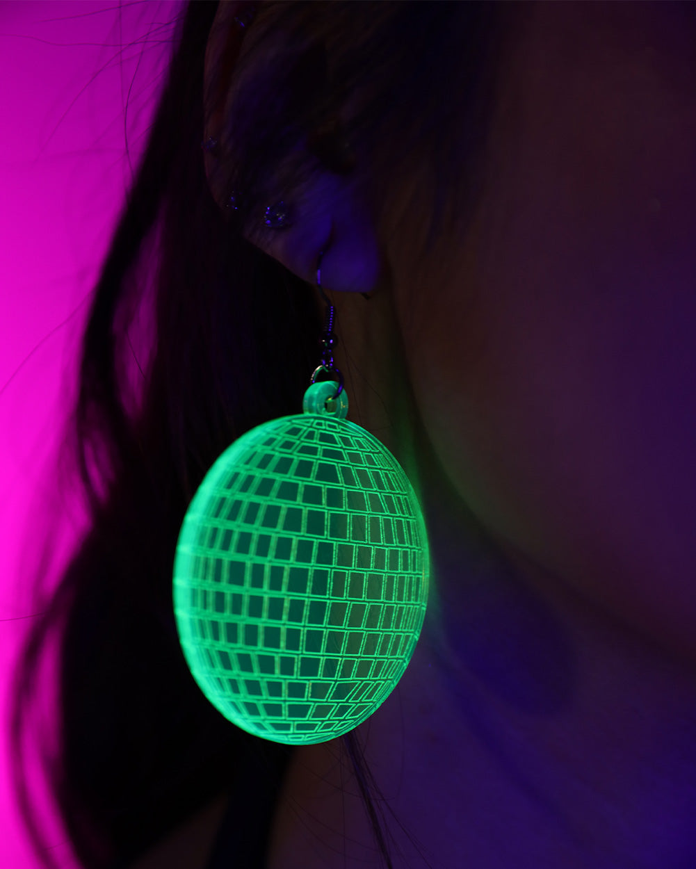 One Stop Rave Disco Ball Earrings-Neon Green-UV