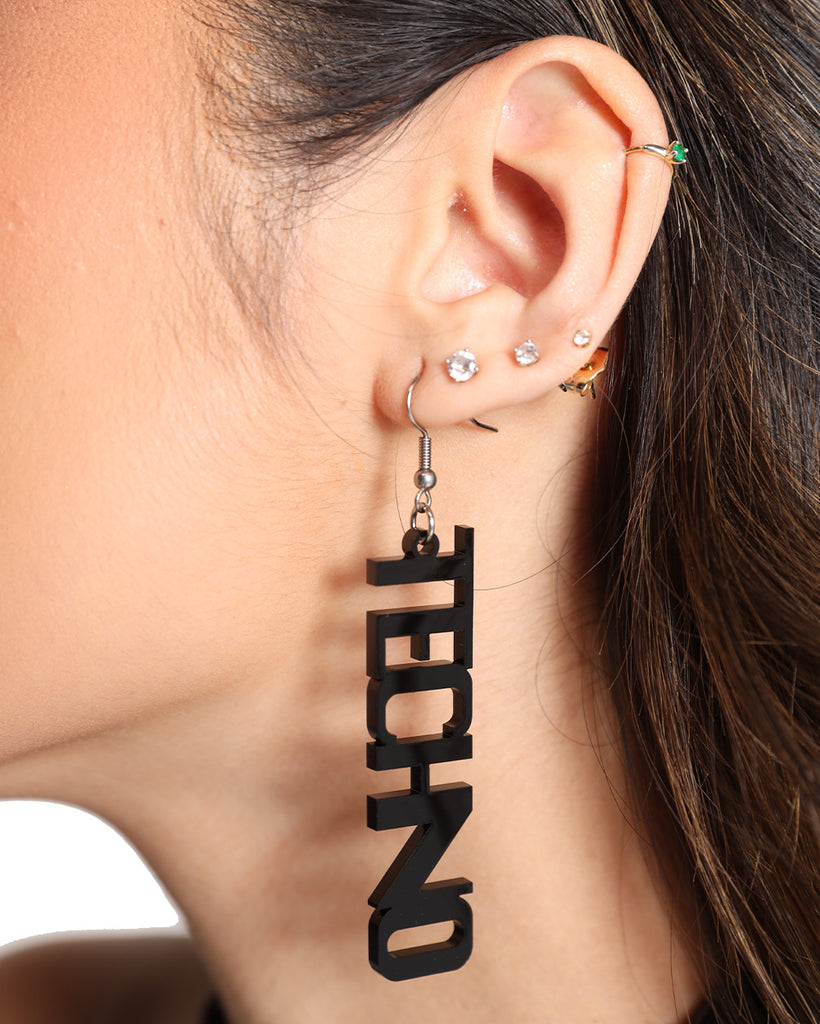 One Stop Rave Techno Funk Earrings-Black-Front