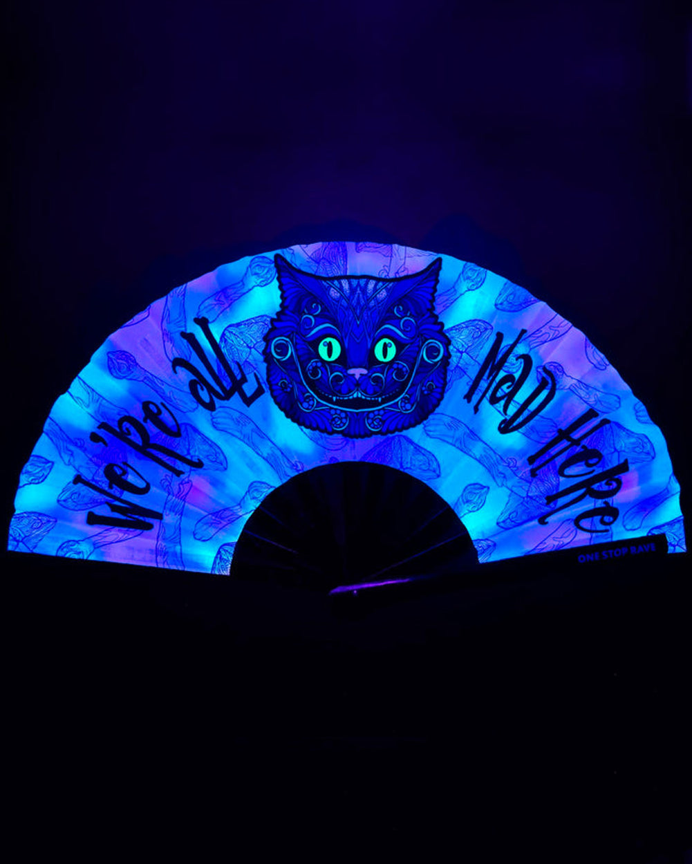 One Stop Rave UV Mad Catter Hand Fan-Black/Rainbow-Reflective
