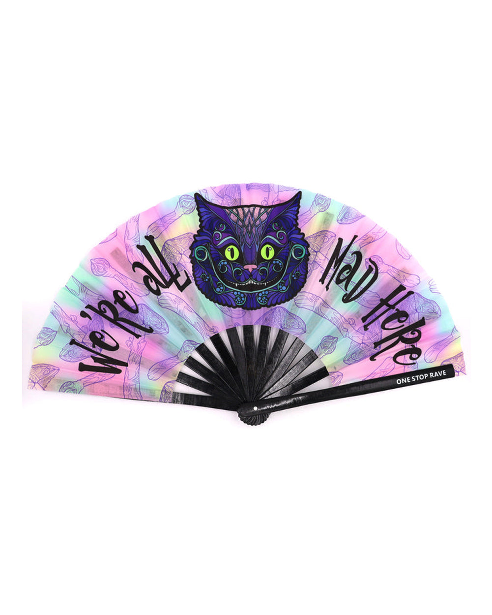 One Stop Rave UV Mad Catter Hand Fan-Black/Rainbow-Front