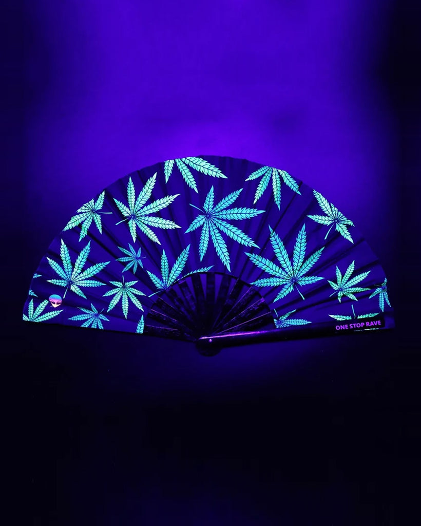 One Stop Rave UV Mary Jane Hand Fan-Black/Green-Front-Reflective