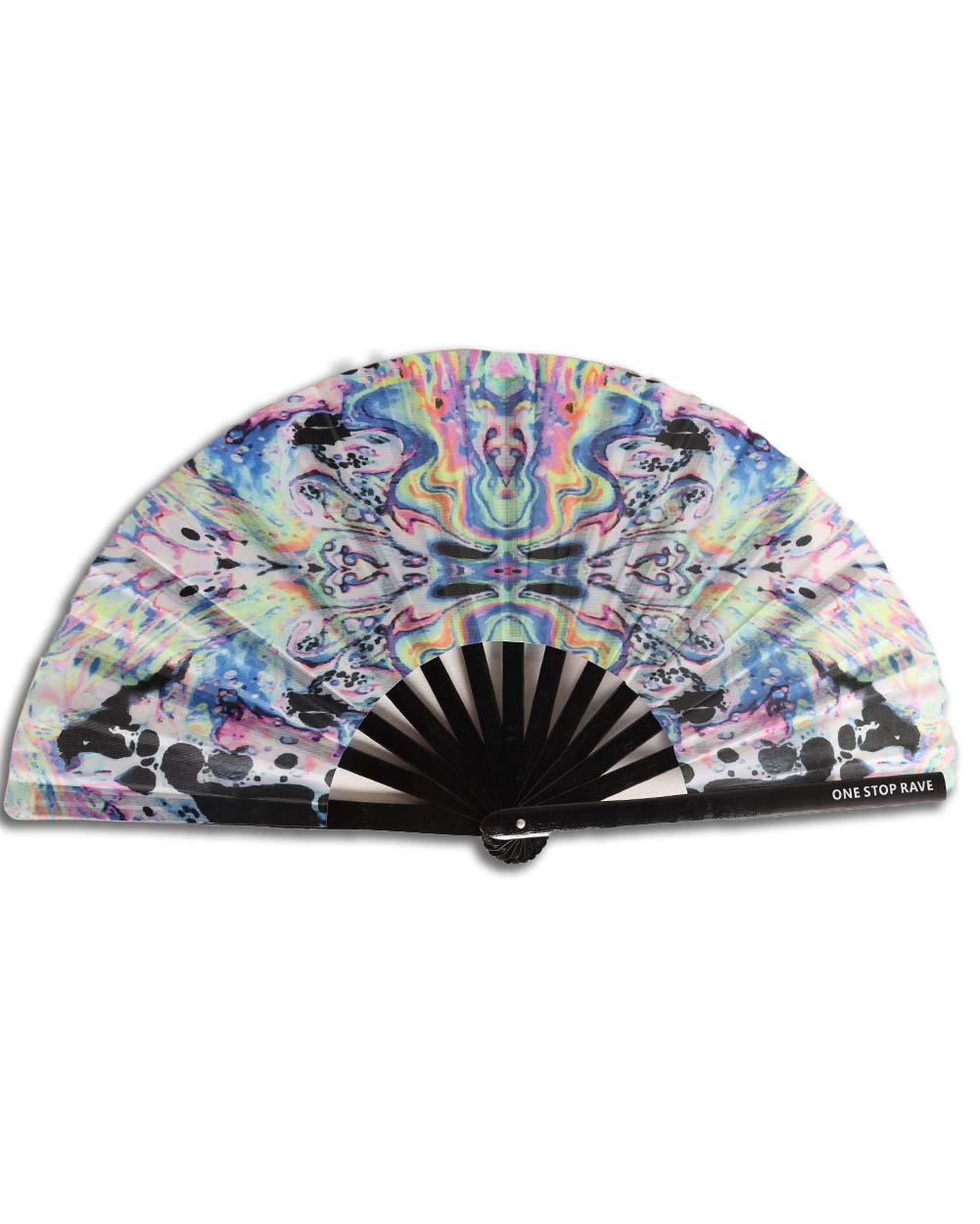 One Stop Rave UV Reactive Acid Print Fan-Black/Pink/White-Front