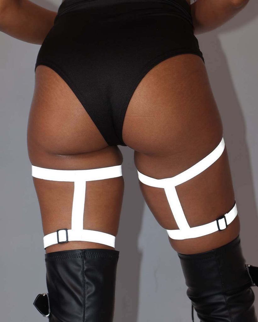 Out of My Way Reflective Speed Clasp Leg Garters Pair-Grey-Reflective 2