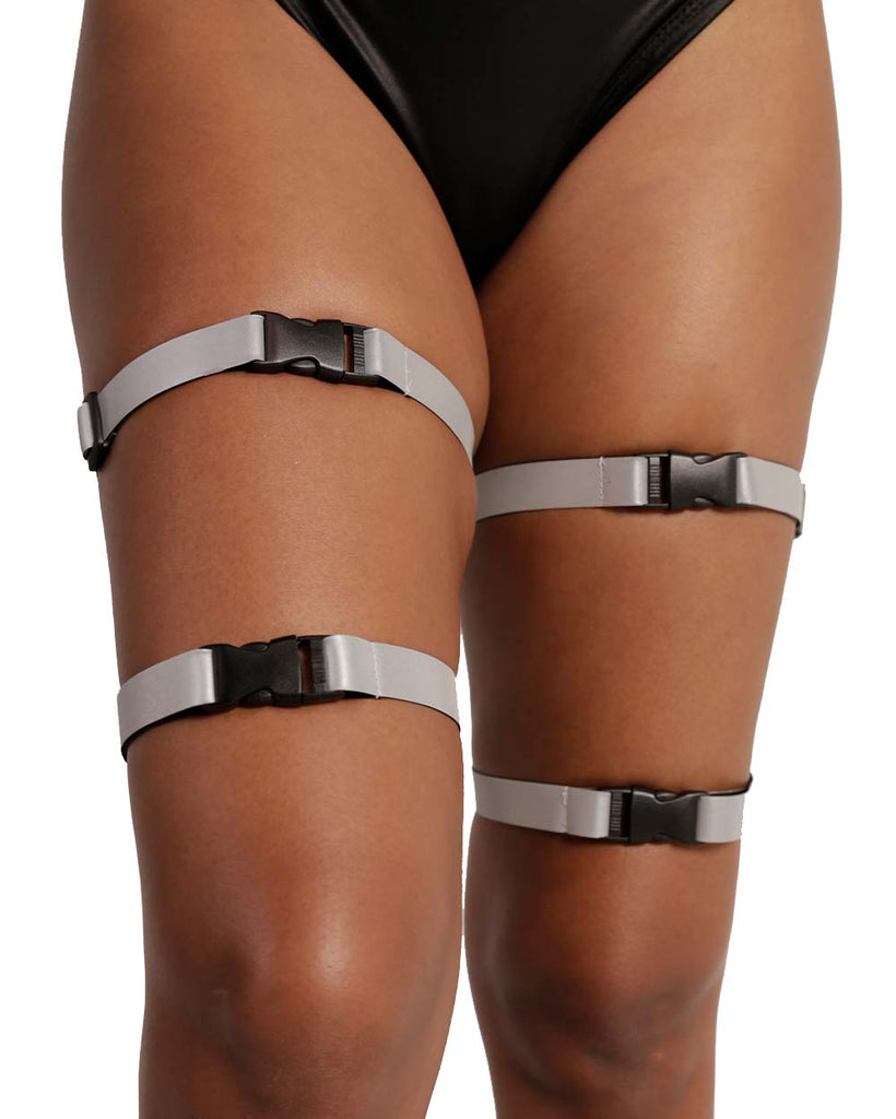 Out of My Way Reflective Speed Clasp Leg Garters Pair-Grey-Front