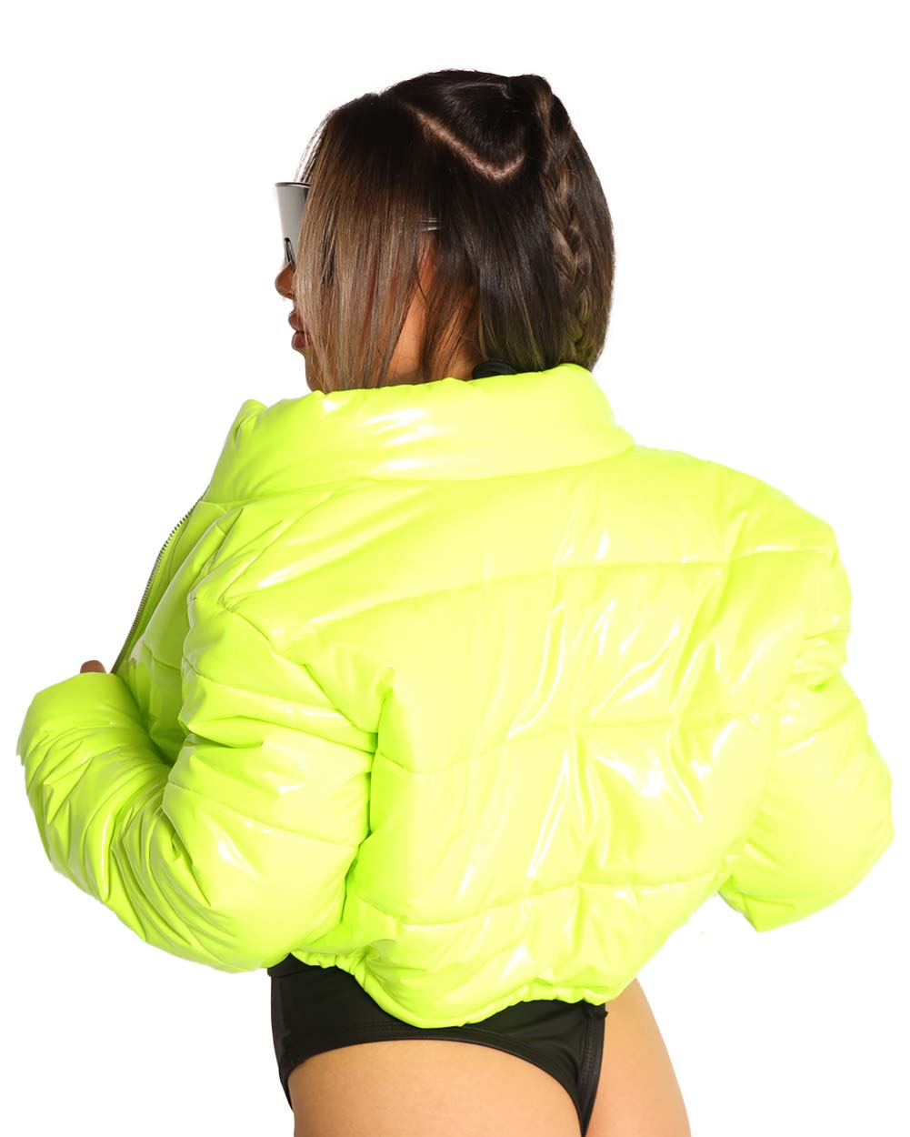 Power Puffer Cropped Jacket-Neon Yellow-Back--Tiffany---S