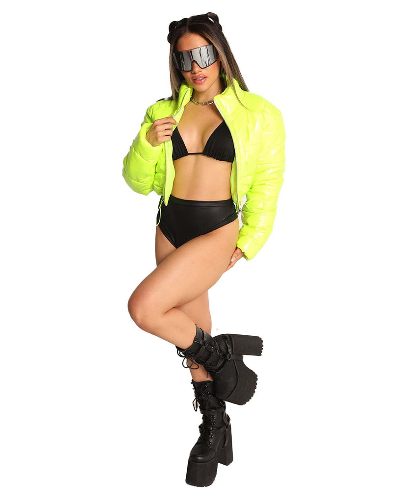 Power Puffer Cropped Jacket-Neon Yellow-Full--Tiffany---S