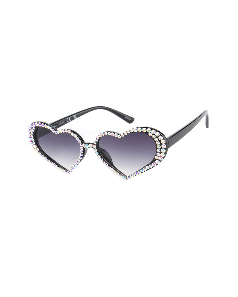 Queen of Hearts Rhinestone-Studded Sunglasses-Black-Side