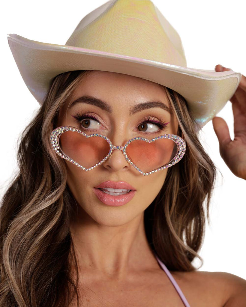 Queen of Hearts Rhinestone-Studded Sunglasses-Pink-Front