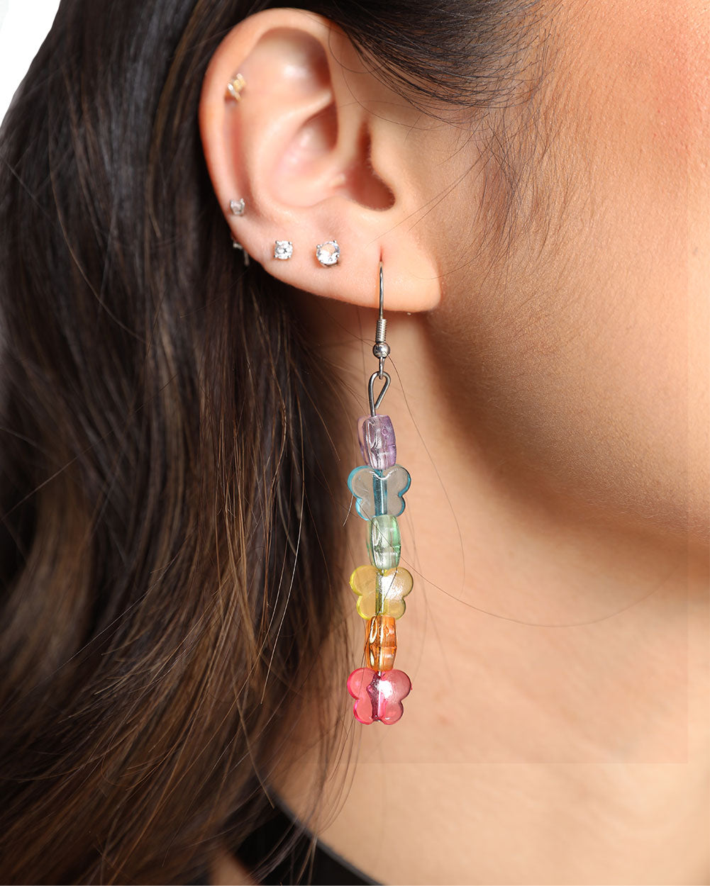 Rainbow Butterfly Earrings-Blue/Pink/Purple-Front