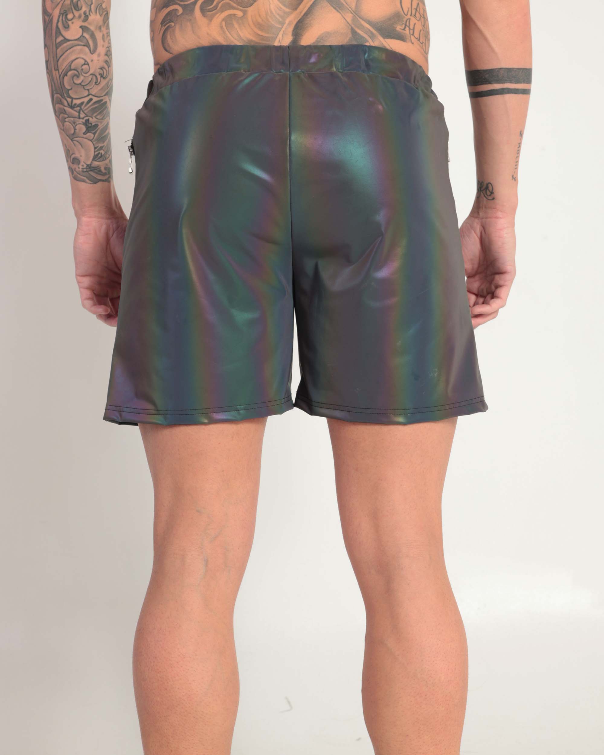 Rainbow Frequency Men's Reflective Shorts-Black/Rainbow-Back--Zach---L