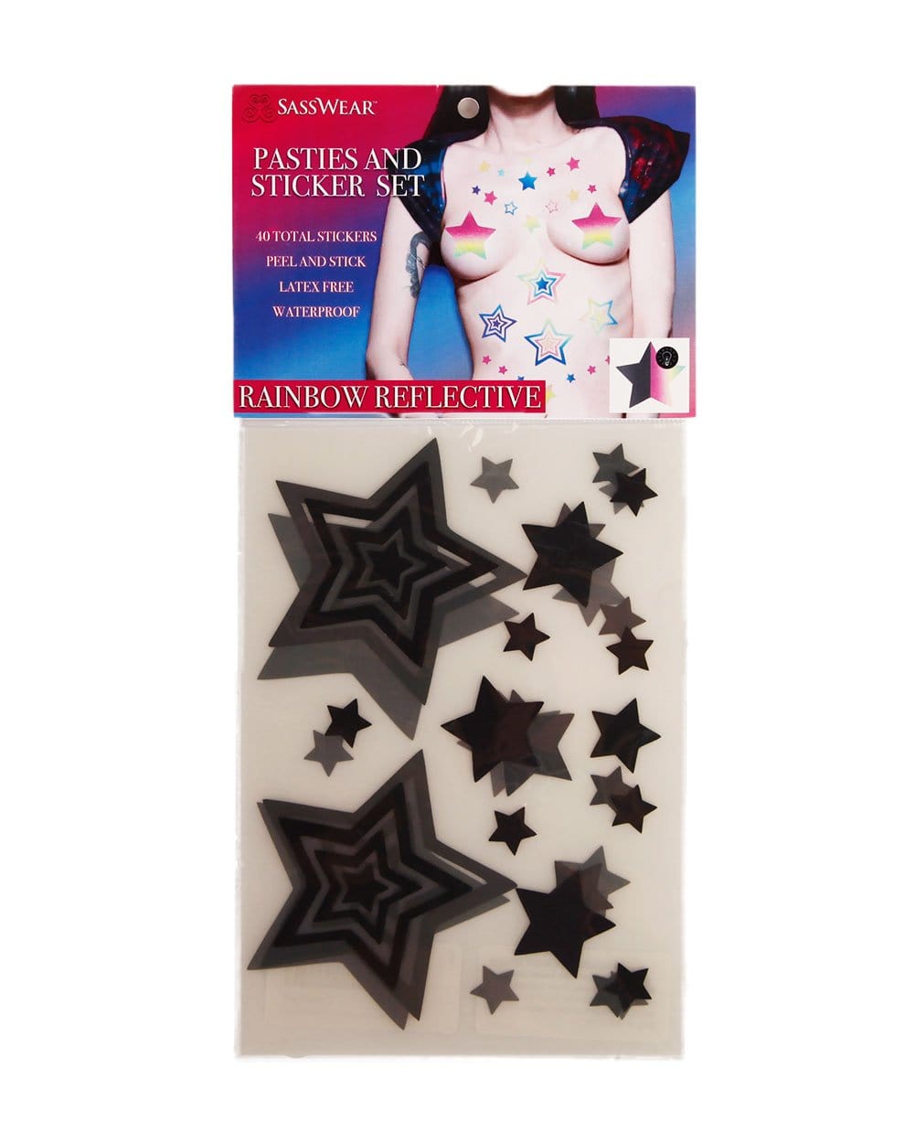 Rainbow Reflective Star Pasties and Body Sticker Set-2-Silver