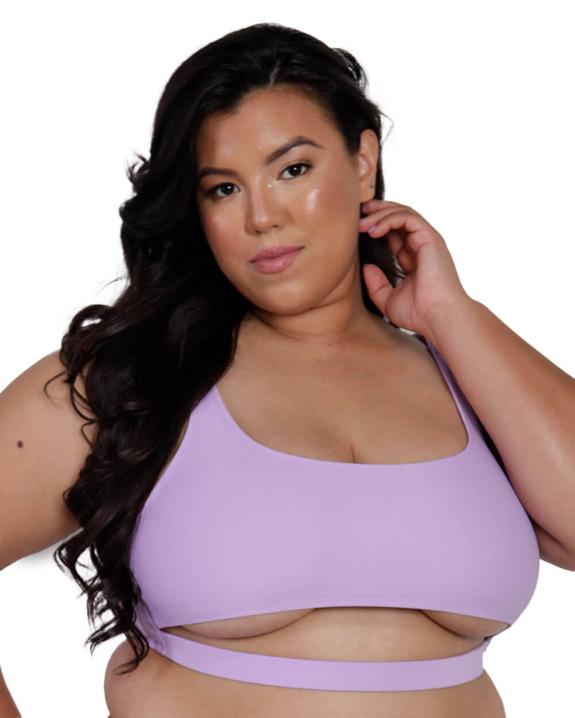 Recycled Fabric Malibu BB Cutout Crop Top-Curve1-Lavender-Front--Silvia---1X