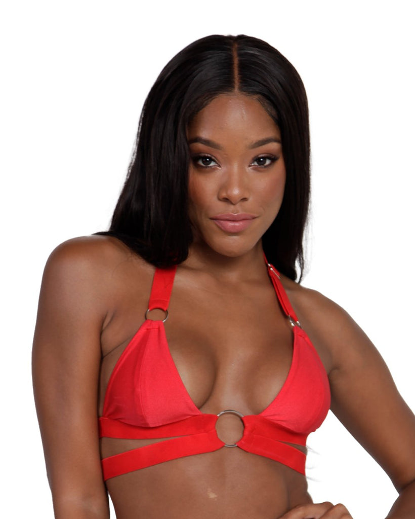 Red Alert O-Ring Halter Top-Red-Front--Brandy---S