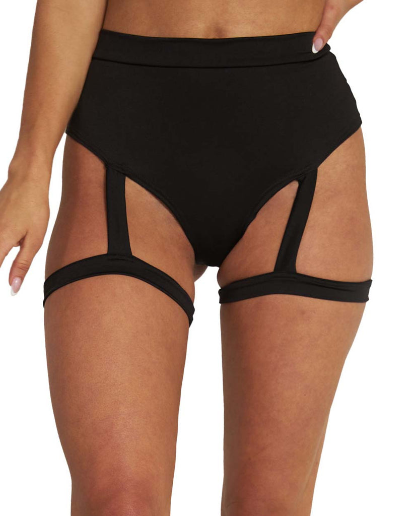 Showdown Harness Thong Booty Shorts 2.0-Black-Front--Amber---S