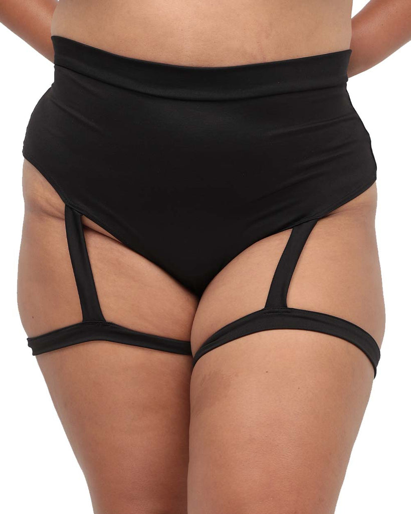 Showdown Harness Thong Booty Shorts 2.0-Curve1-Black-Front--Silvia---1X
