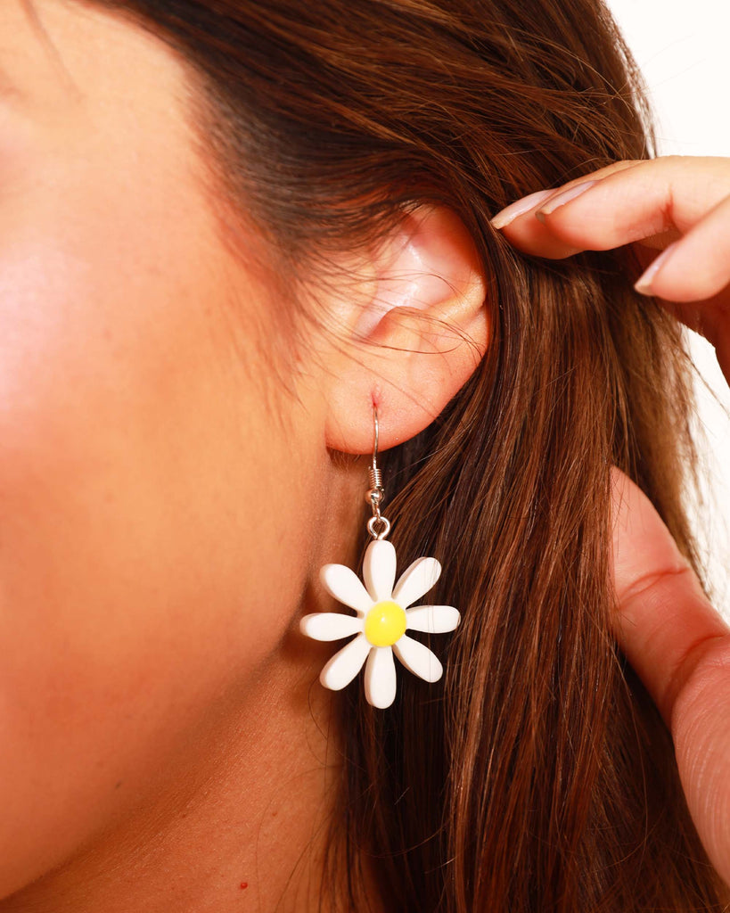 Spring's Bloom Daisy Earrings-White-Side