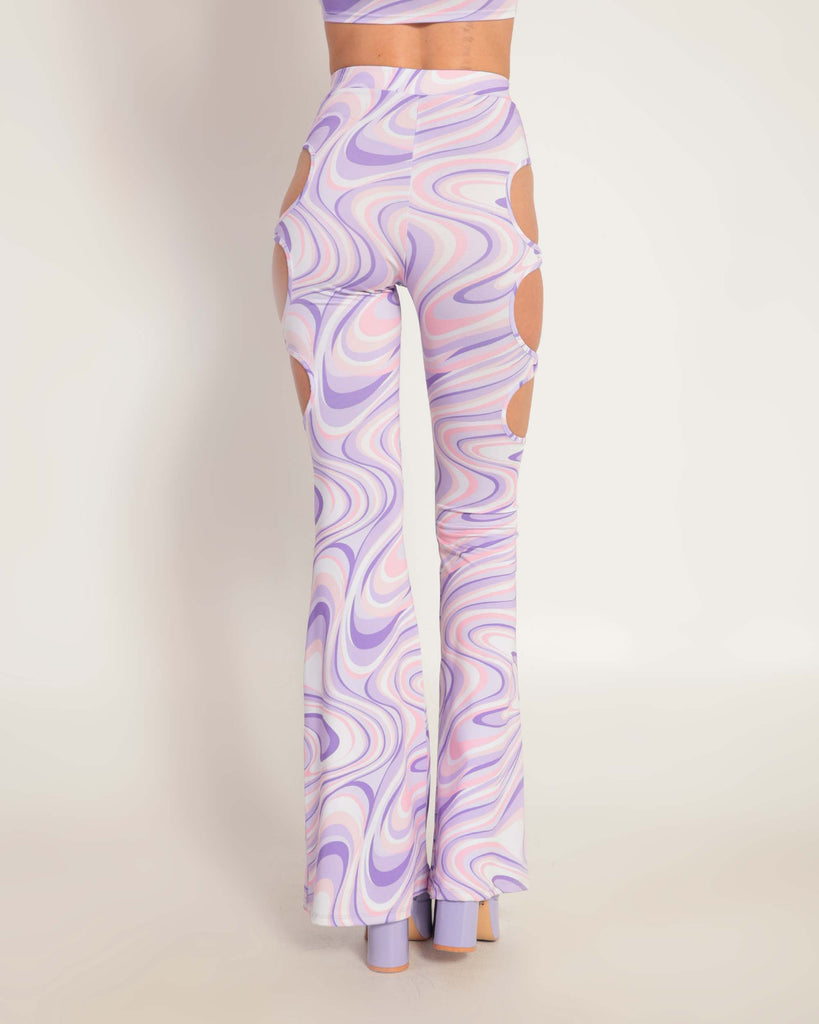 Swirly Sis Cutout O-Ring Bell Bottoms-Baby Pink/Lavender-Back--Hannah---S