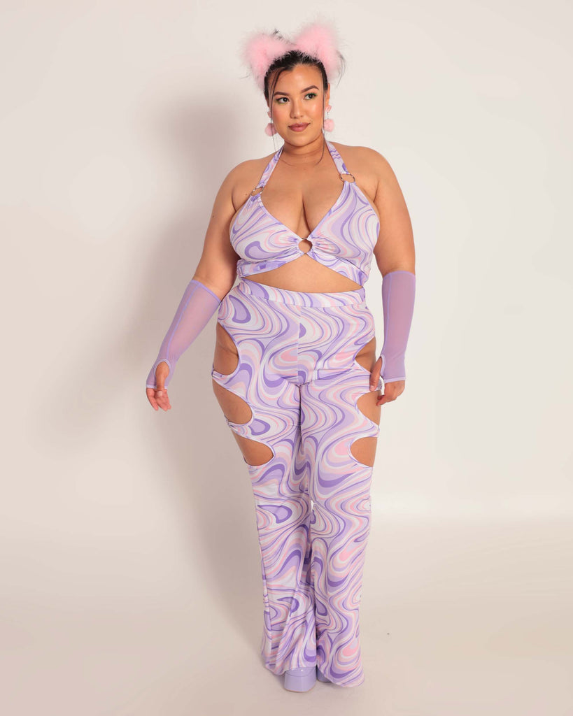 Swirly Sis Cutout O-Ring Bell Bottoms-Curve1-Baby Pink/Lavender-Full--Silvia---1X