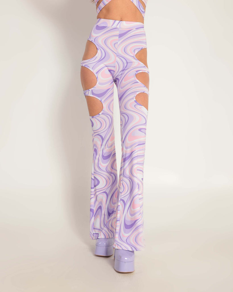 Swirly Sis Cutout O-Ring Bell Bottoms-Baby Pink/Lavender-Front--Hannah---S