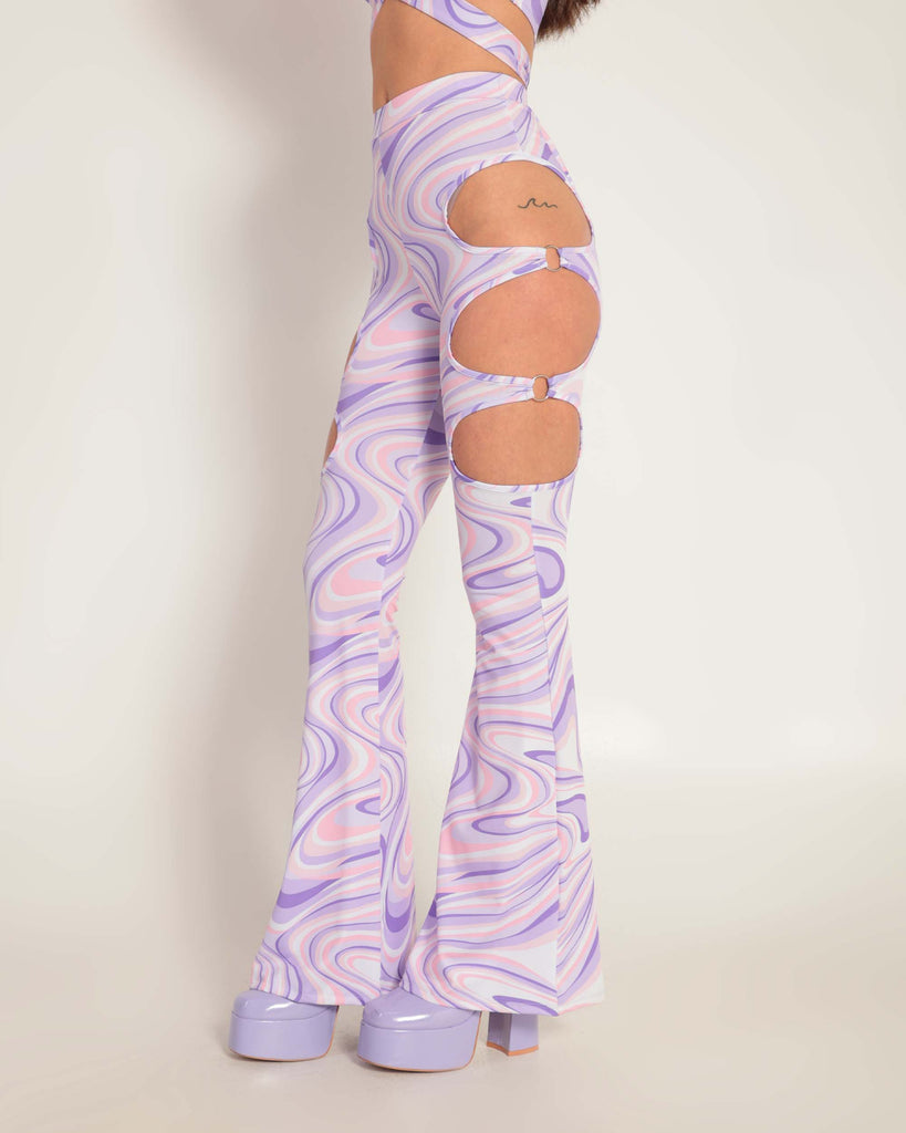 Swirly Sis Cutout O-Ring Bell Bottoms-Baby Pink/Lavender-Side--Hannah---S