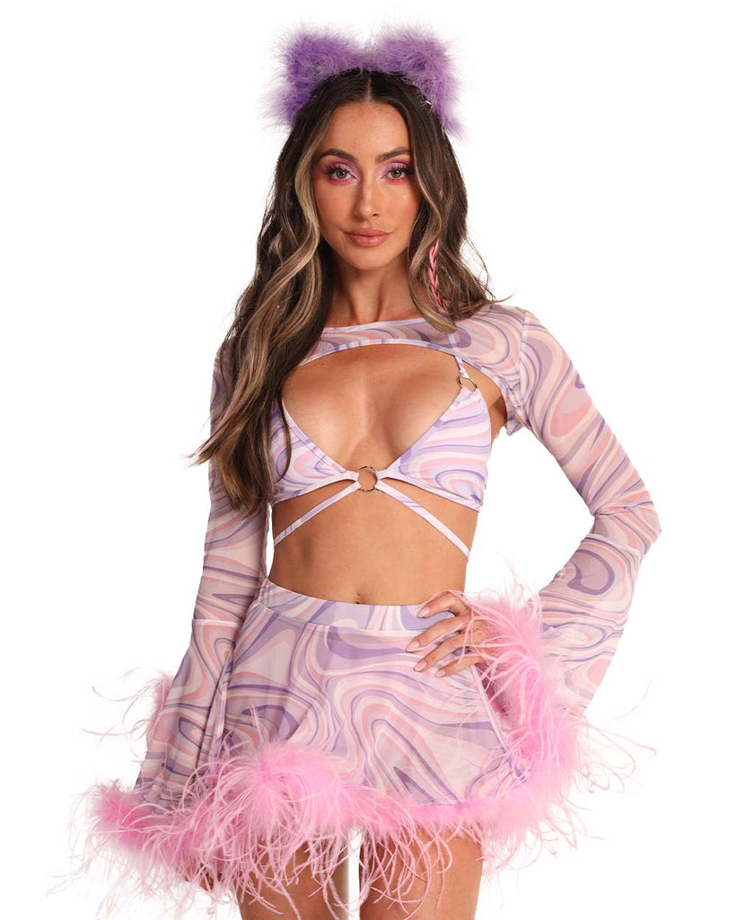 Swirly Sis Mesh Marabou Ultra Crop Top-Baby Pink/Lavender-Front--Hannah---S