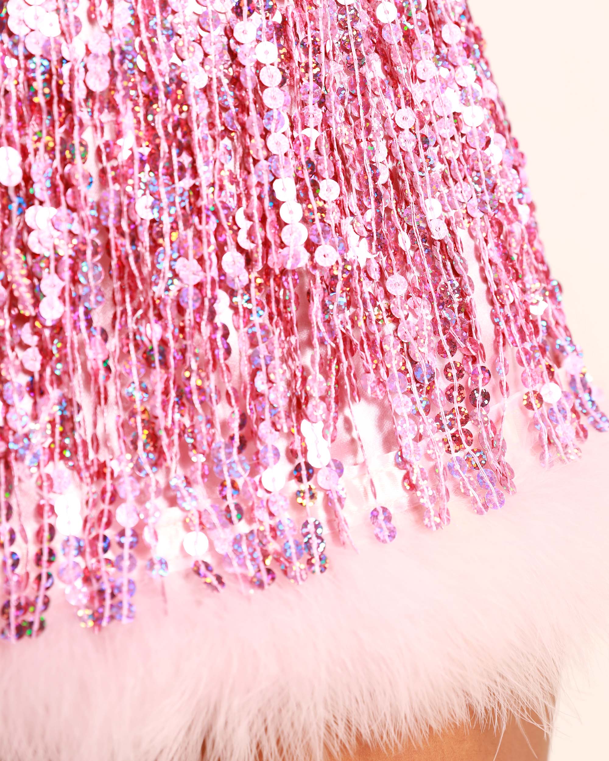 Totally Glam Marabou Sequin Skirt-Pink-Detail