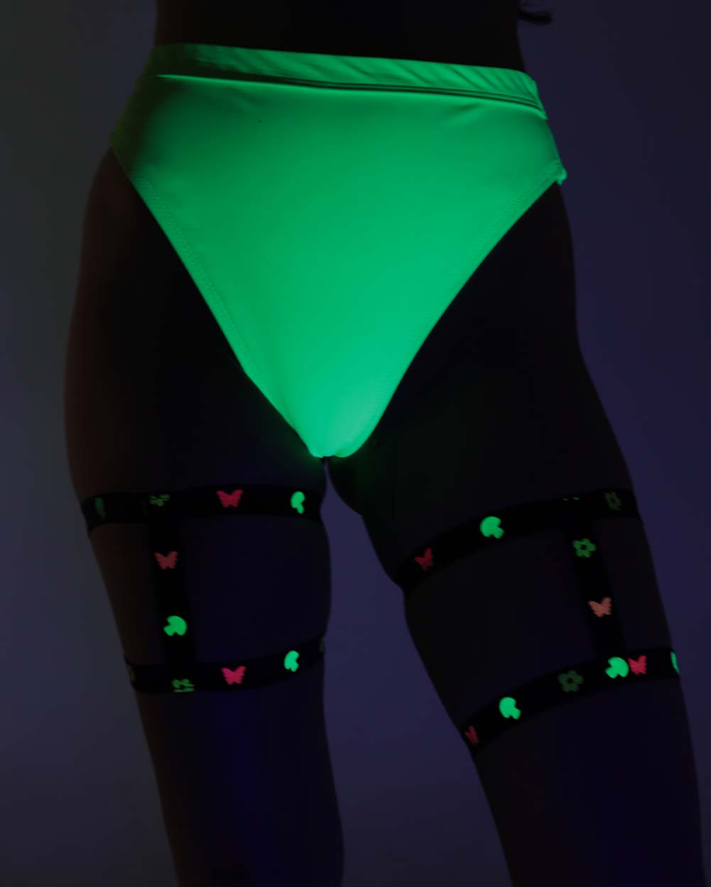 Trip on Shrooms UV Reactive Neon Leg Garters-Black/Neon Green-UV