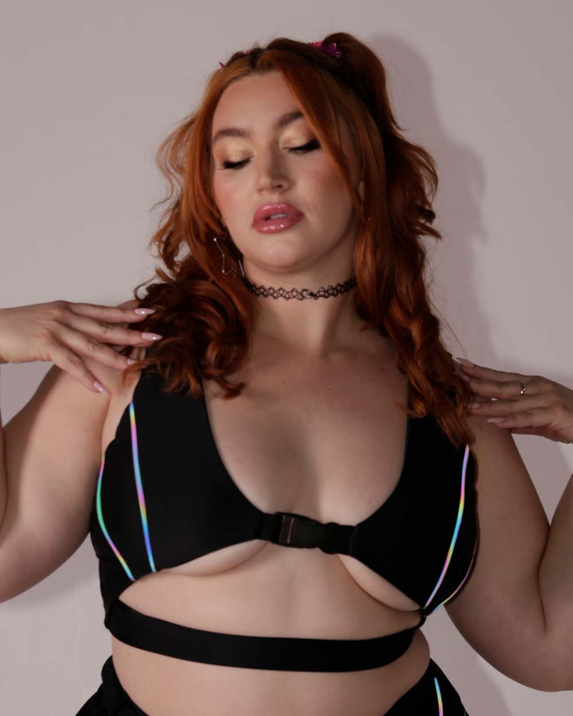 Turn Up the Lights Speed Clasp Rainbow Reflective Crop Top-Curve1-Black-Reflective