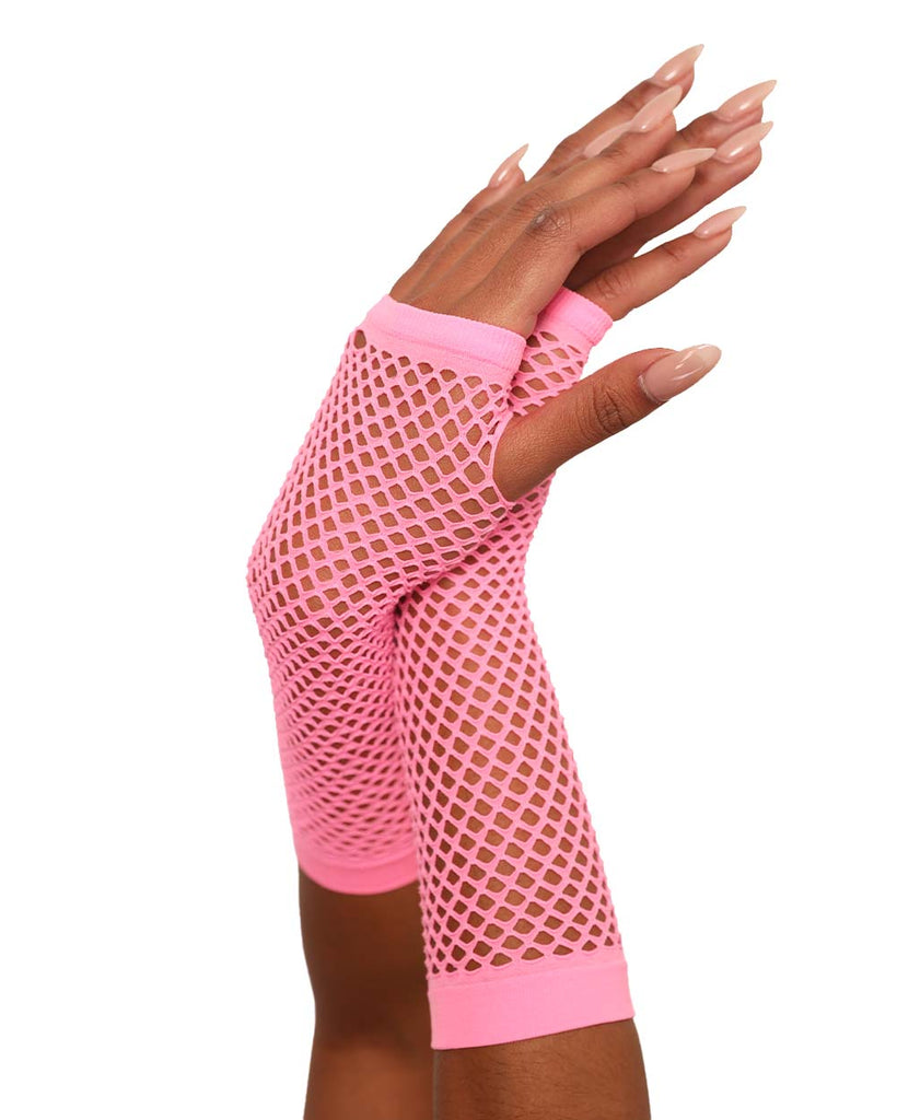 Warped Revelations Fingerless Fishnet Gloves-Baby Pink-Side