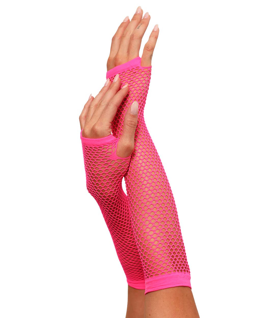 Warped Revelations Fingerless Fishnet Gloves-Neon Pink-Side