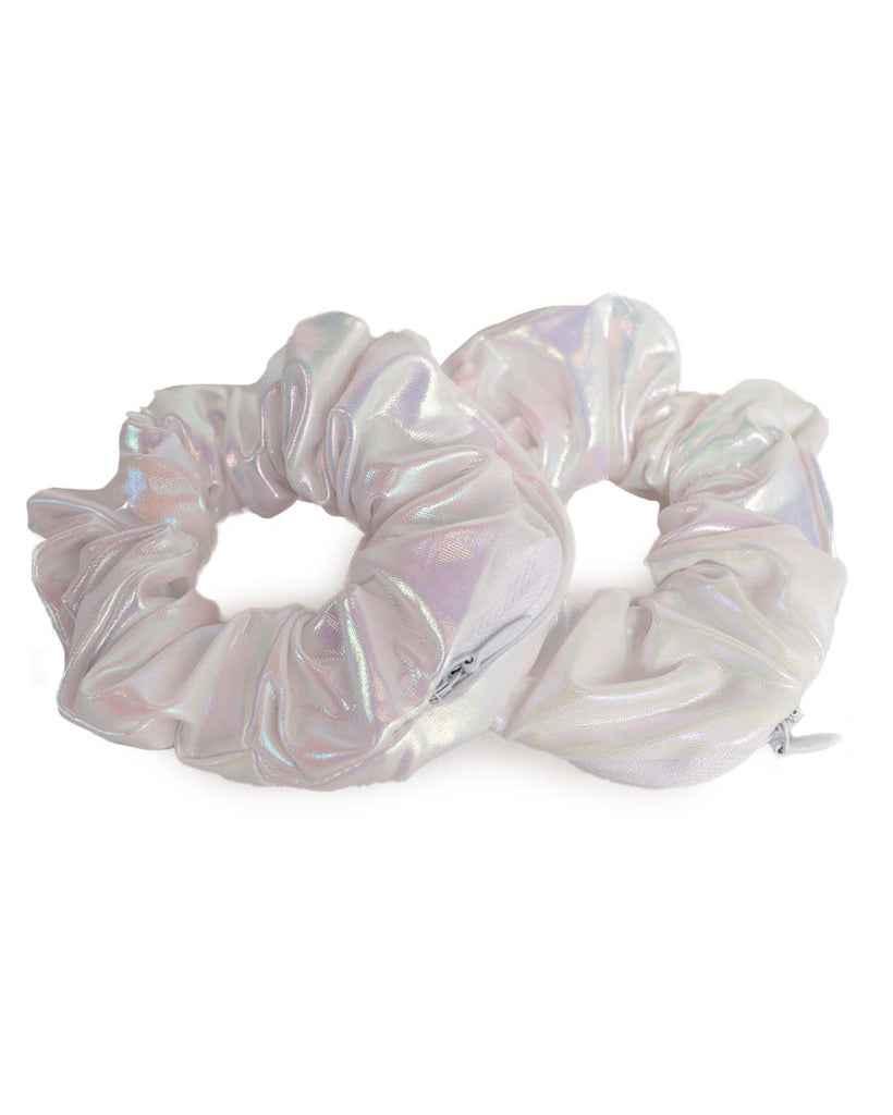 Happy Thoughts Holo Pocket Scrunchies-White-Front