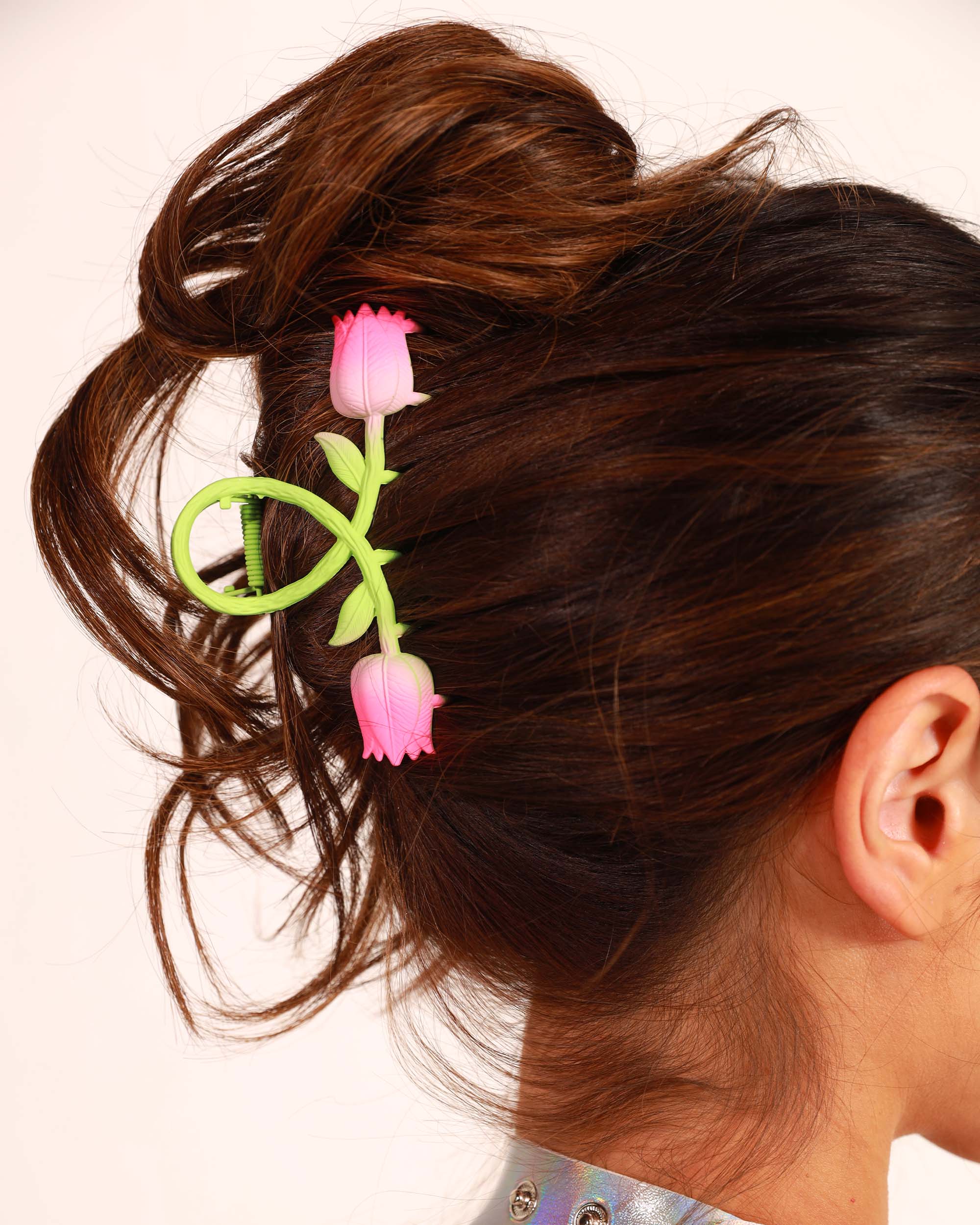 Wildflower Floral Hair Claw-Green/Pink-Side