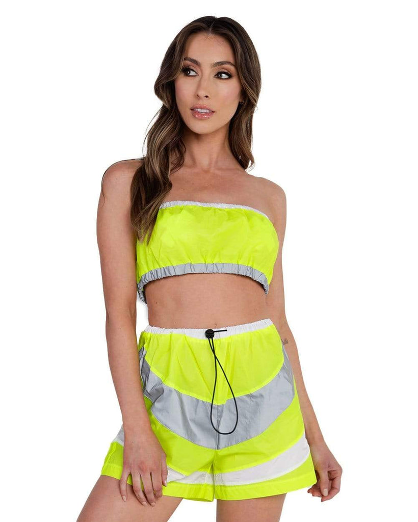 Speed it Up Reflective Shorts Set-Neon Yellow-Front--Hannah---S