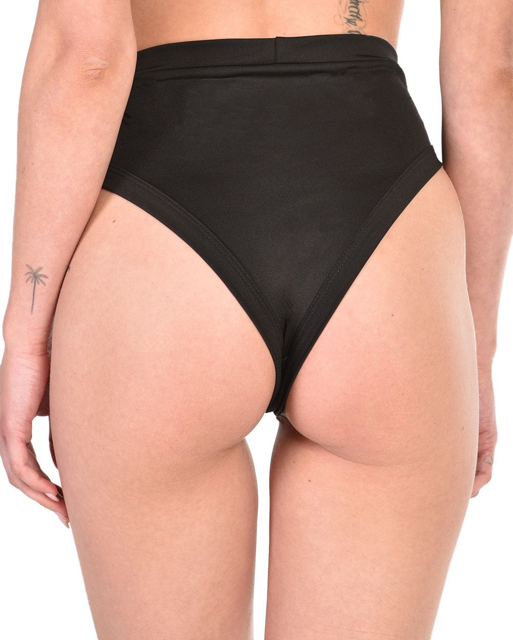 Womens Bottoms High Waisted Thong Booty Shorts-Back--Hannah---S-Black
