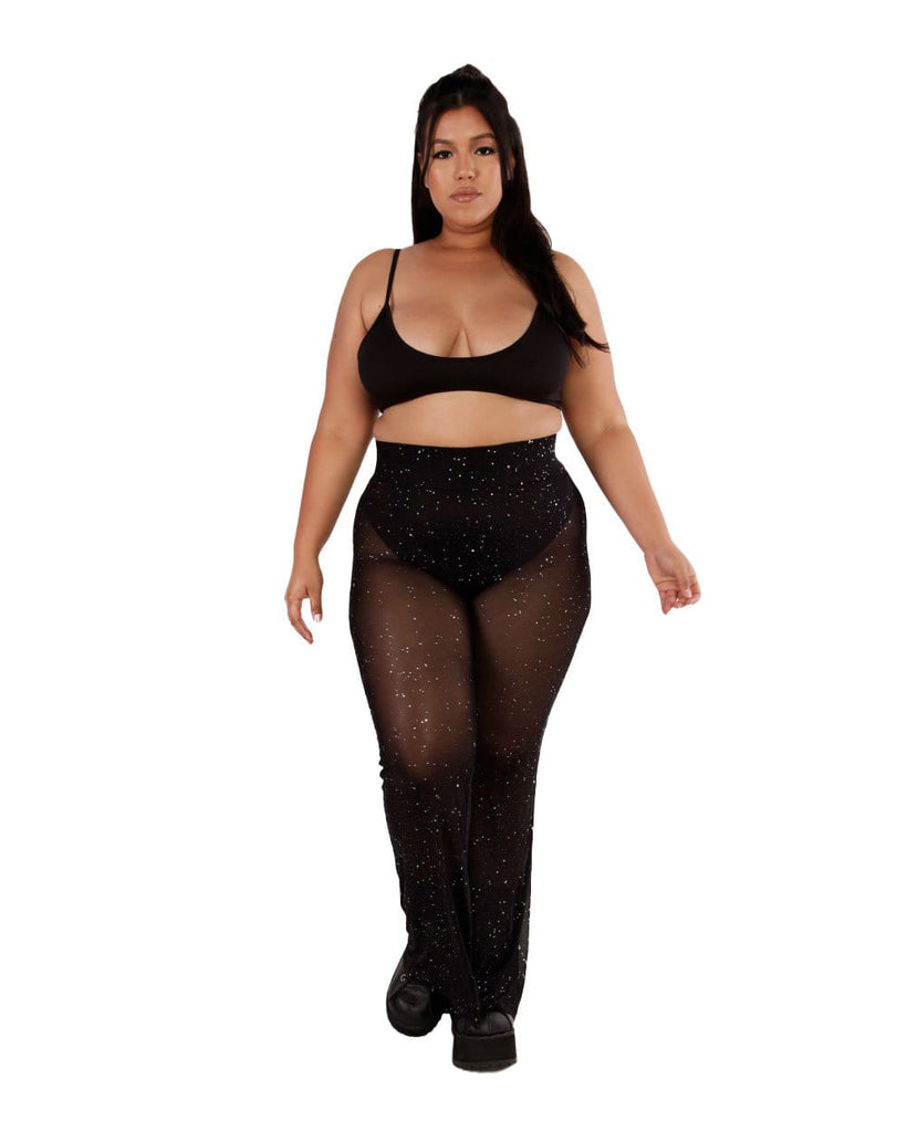 Holo Star Mesh Bell Bottoms-Curve1-Front-Black--Silvia---1X