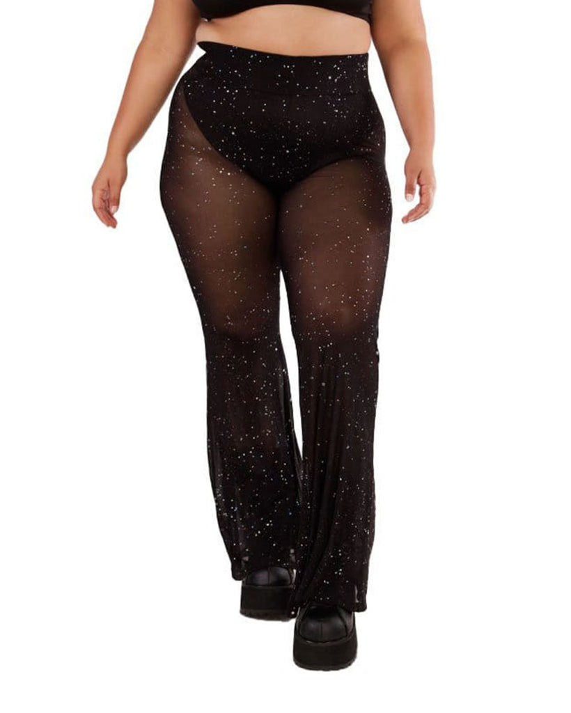 Holo Star Mesh Bell Bottoms-Curve1-Front-Black--Silvia---1X