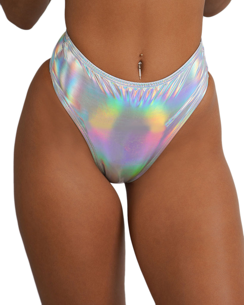 Roma x iHR Holosexual Hi-Cut Bottoms-Silver-Front--Kayla2---S