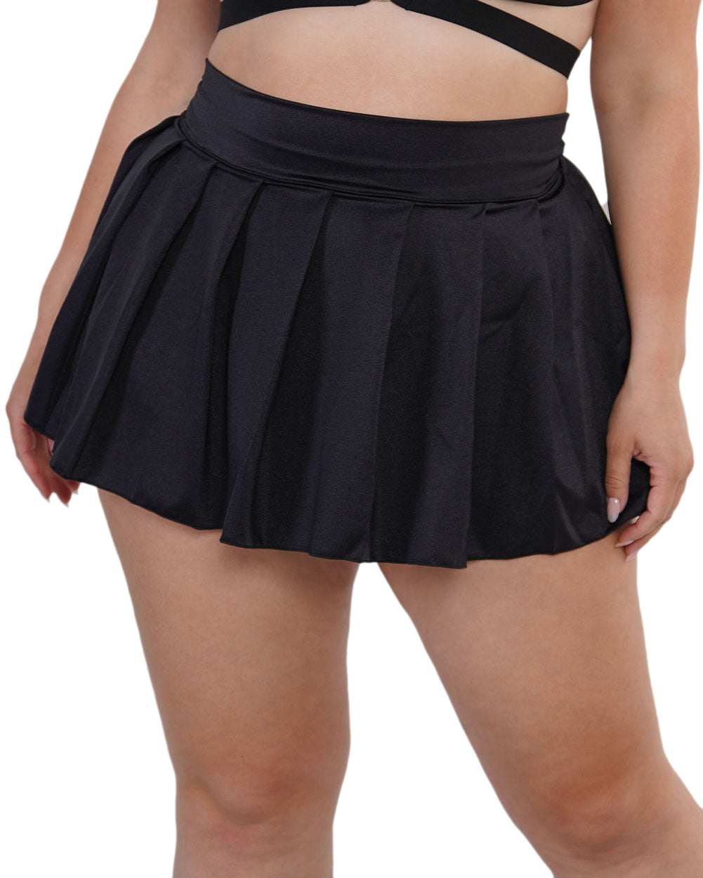 See U After Class Pleated Mini Skirt-Curve1-Black-Front--Kellee---1X
