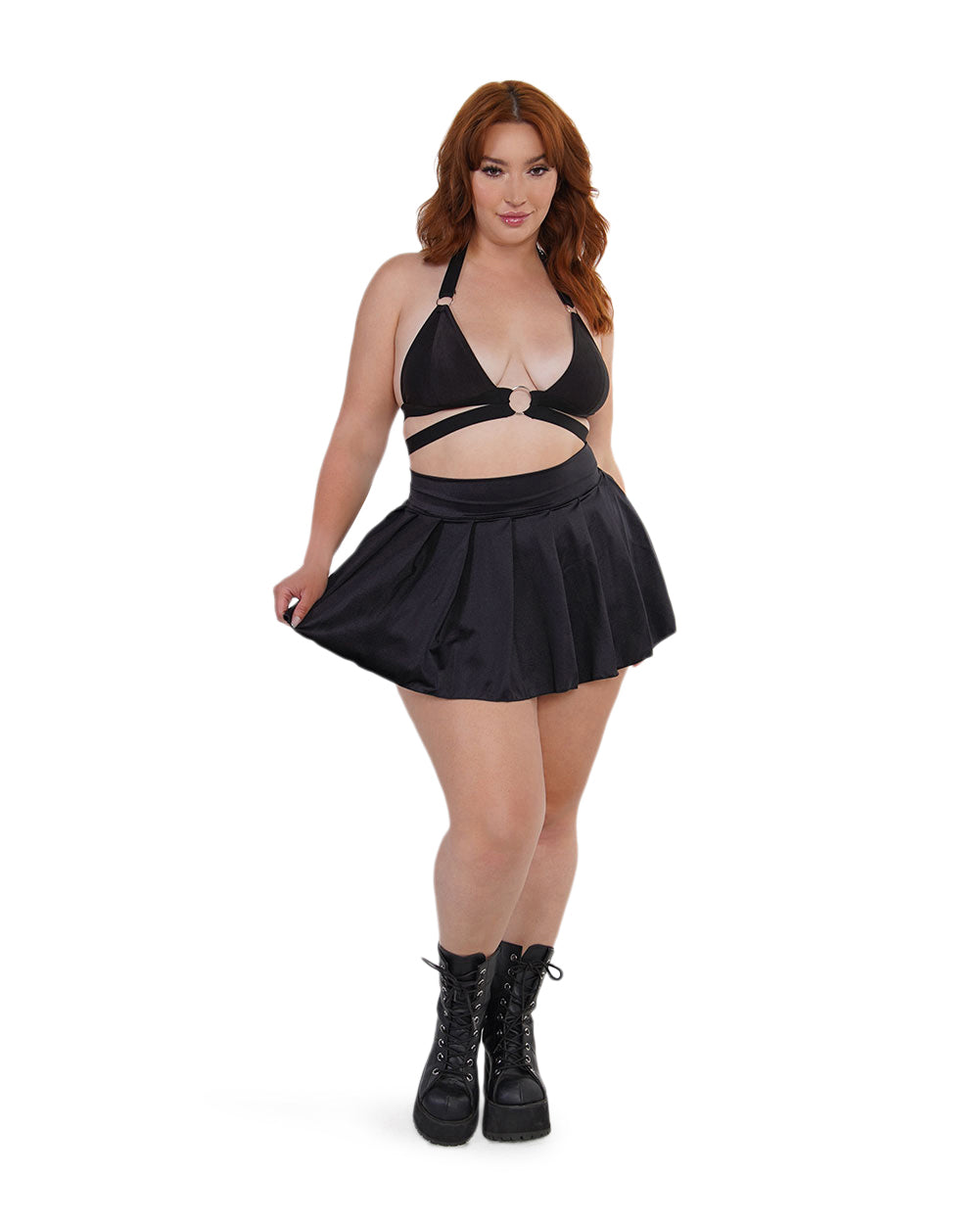 See U After Class Pleated Mini Skirt-Curve1-Black-Full--Kellee---1X