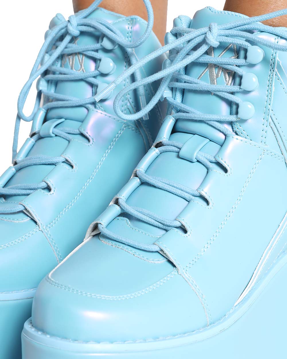 YRU Qozmo Baby Blue Iridescent Platform Boots-Baby Blue-Detail