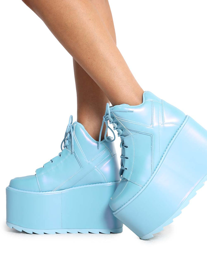 YRU Qozmo Baby Blue Iridescent Platform Boots-Baby Blue-Side