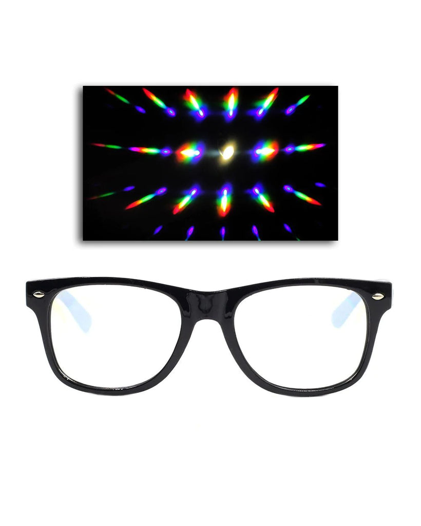 Solid Clear Diffraction Glasses-Black-Front